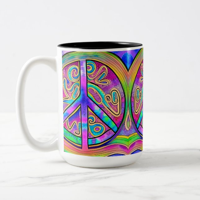 Panneau de Paix Couleurs Cool 15 oz Mug (Gauche)