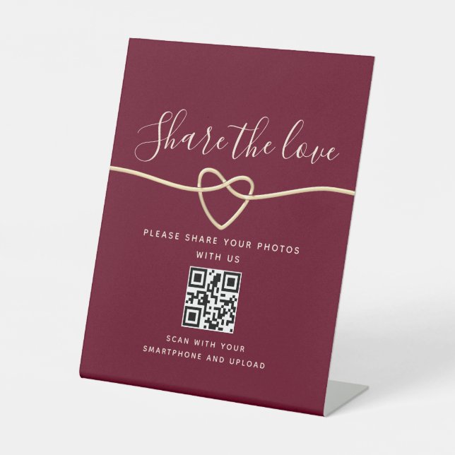 Panneau de pied de code QR de mariage rouge Bourgo (Recto)