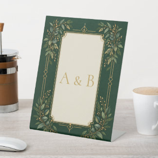 Panneau de piédestal de mariage vert forêt or