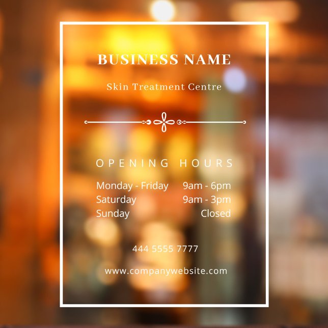 Panneau de porte simple pour petites entreprises e (Simple Small White Business Opening Hour window cling)