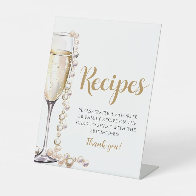 Panneau de recettes de champagne Pearles d'or et P (Recto)