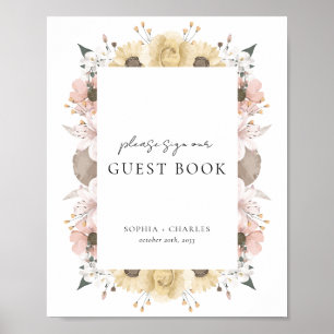 Panneau de signature de livre d'or de mariage flor