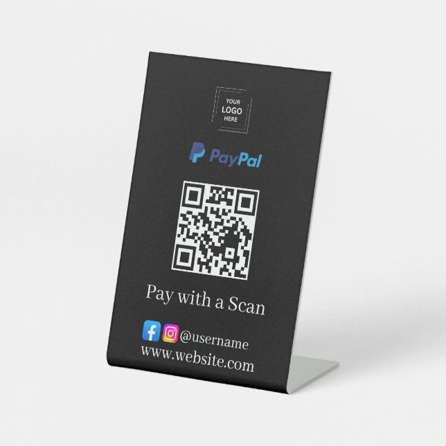 Panneau de socle de code QR PayPal noir pour paiem (Recto)