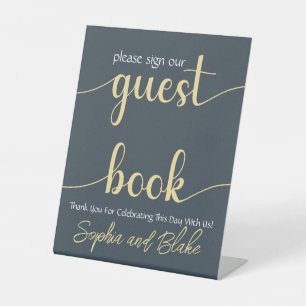 Panneau de socle de livre d'or de mariage gris et 