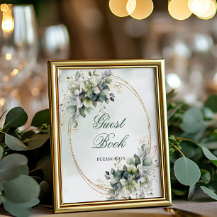 Panneau de table de livre d'or à feuillage vert po