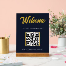 Panneau de table en acrylique QR Navy Blue & Or Mo