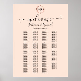 Panneau de tableau de plan de salle alphabétique à