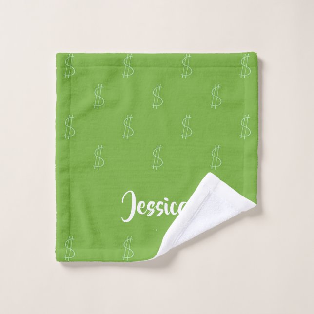 Panneau dollar blanc sur vert (Gant de toilette)