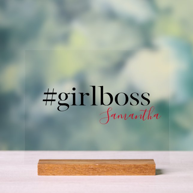 Panneau du bureau "Girl Boss" avec nom (Neutre)