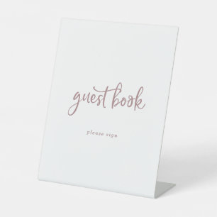 Panneau du livre d'invité Rustic Rose Gold Script