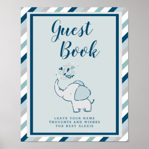 Panneau du livre d'or Baby shower d'éléphant Marin