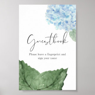 Panneau du livre d'or Blue Hydrangea Fingerprint