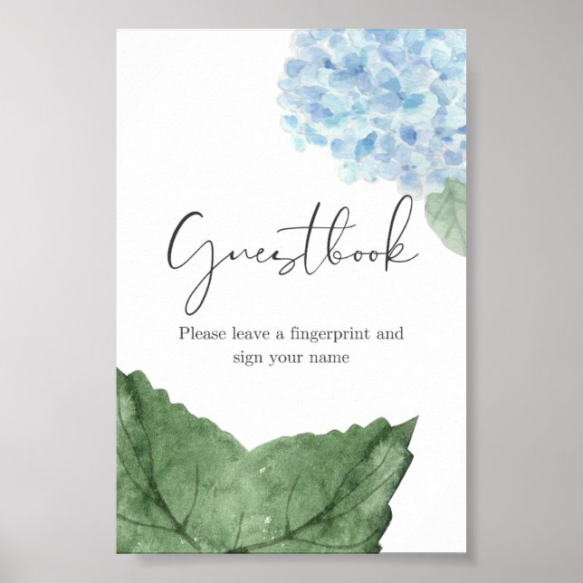 Panneau du livre d'or Blue Hydrangea Fingerprint (Devant)