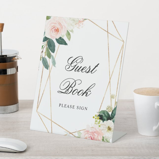 Panneau du livre d'or Blush Pink & Greenery Douche (In SItu)