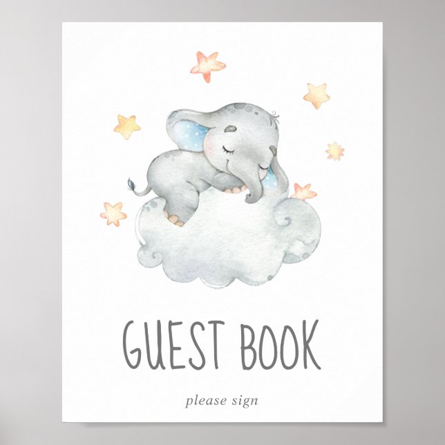 Panneau du livre d'or du Baby shower Little Elepha (Devant)
