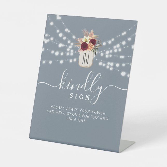 Panneau du livre d'or Dusty Blue Mariage (Recto)