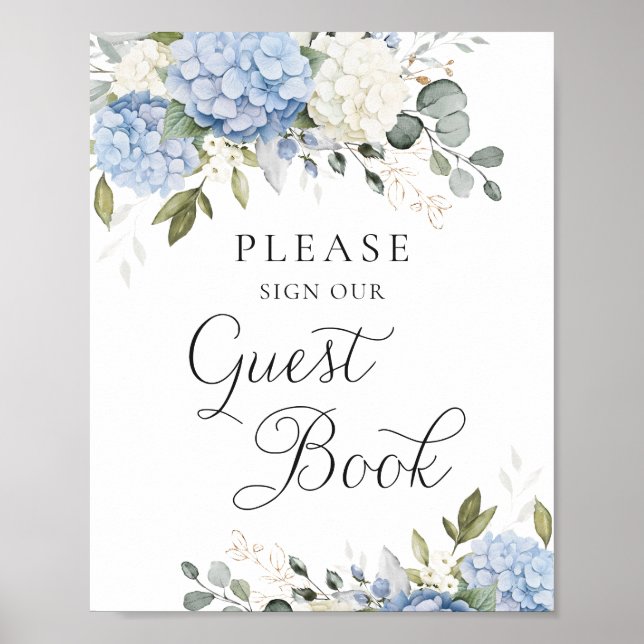 Panneau du livre d'or Floral Blue Hydrangea Mariag (Devant)