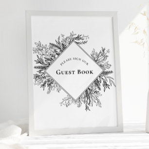 Panneau du livre d'or Mariage blanc et noir