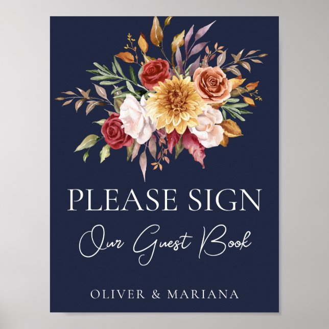Panneau du livre d'or Mariage bleu de la marine au (Devant)