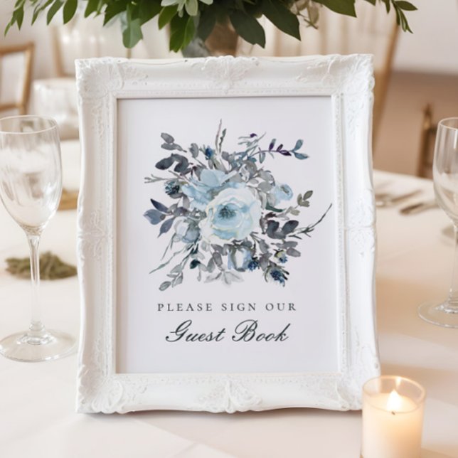 Panneau du livre d'or Mariage Dusty Blue Floral (Créateur téléchargé)