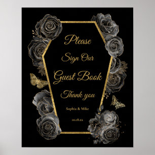 Panneau du livre d'or Mariage gothique Rose Coffin