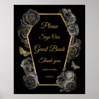 Panneau du livre d'or Mariage gothique Rose Coffin