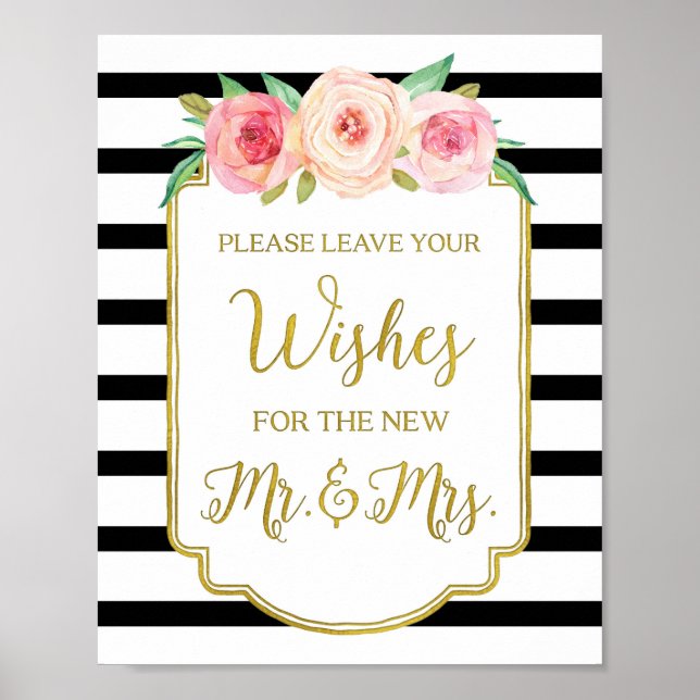 Panneau du livre d'or noir rose Aquarelle Floral (Devant)