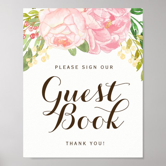 Panneau du livre d'or Pink Peonies (8x10) (Devant)