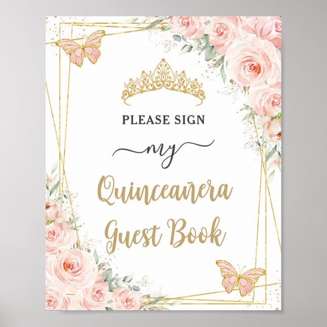 Panneau du livre d'or Quinceanera rose pâle (Devant)