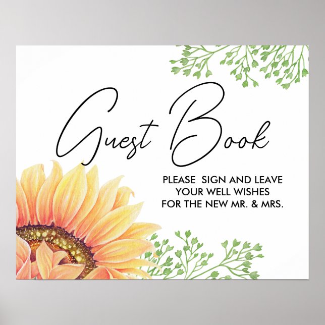 Panneau du livre d'or Rustic Sunflower Mariage (Devant)