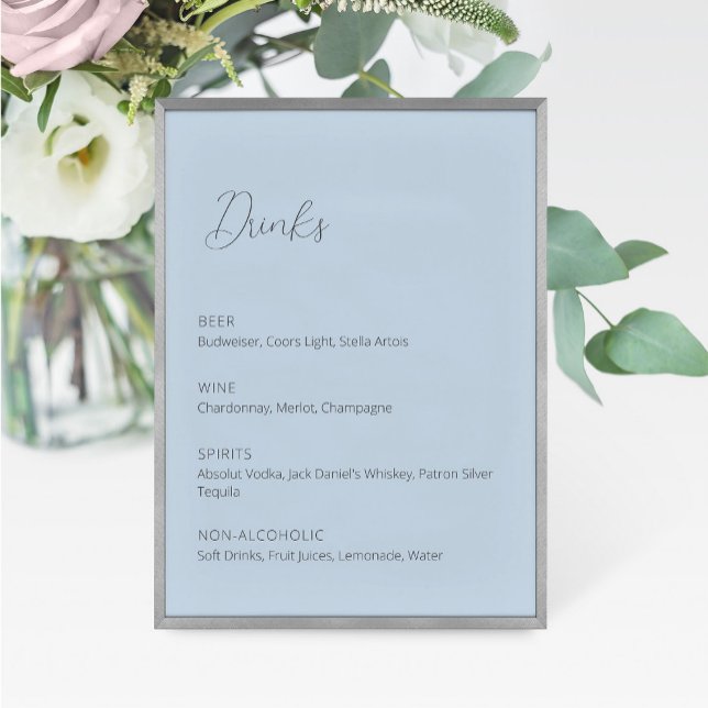 Panneau du menu Boissons Mariage bleu Dusty (Créateur téléchargé)