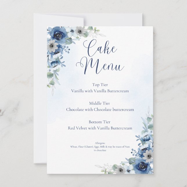 Panneau du menu du gâteau Mariage modifiable Dusty (Devant)