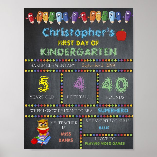Panneau du premier jour de maternelle, tableau de  (Devant)