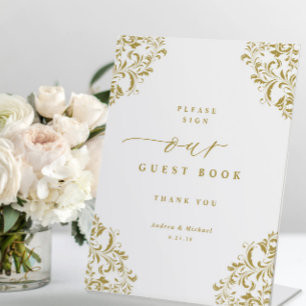 Panneau élégant de livre d'or de mariage en or vin