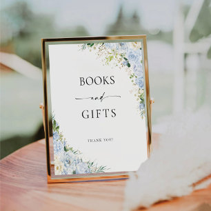 Panneau élégant de livres et cadeaux bleu clair