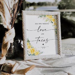 Panneau Élégant Fleurs Jaunes Amour et Tacos