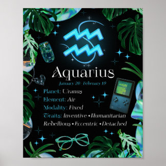 Panneau étoile Aquarius Zodiac Y2K Poster noir