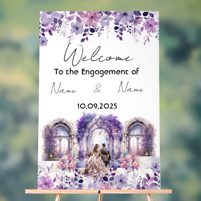 Panneau Fiançailles floral acrylique violet (Neutre)