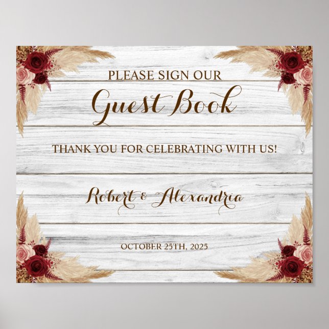 Panneau Herbe des Pampas Livre d'or Mariage (Devant)