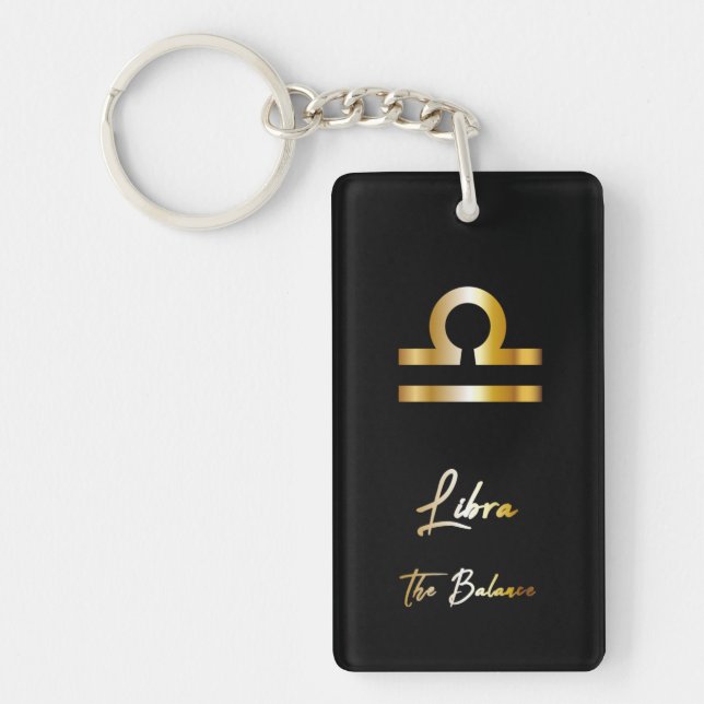 Panneau Libra Zodiac, Porte - clé noir et or (Devant)