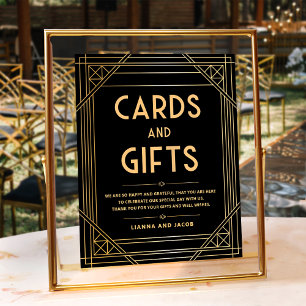 Panneau Mariage Art Déco Cartes et Cadeaux Black G