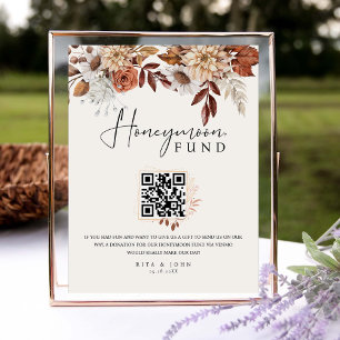 Panneau Mariage du Cream Boho Honeymoon Fund QR Co
