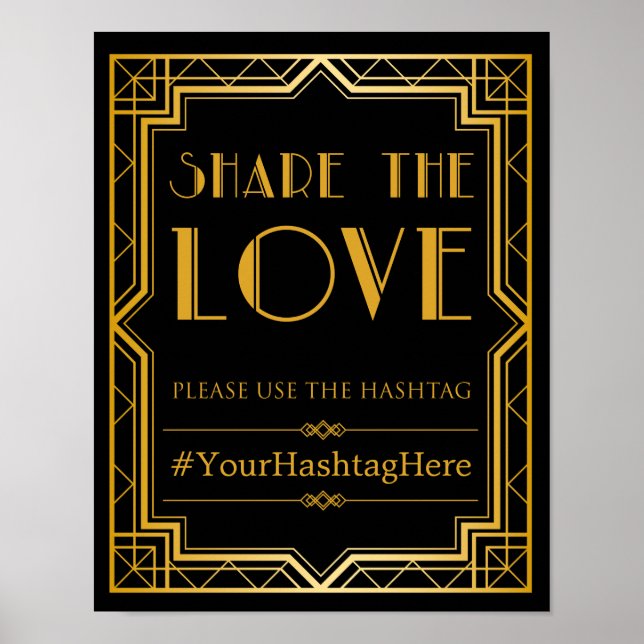 Panneau Mariage Hashtag | Gatsby Art Déco (Devant)
