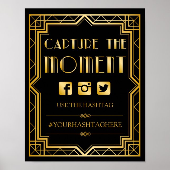 Panneau Mariage Hashtag | Gatsby Art Déco (Devant)