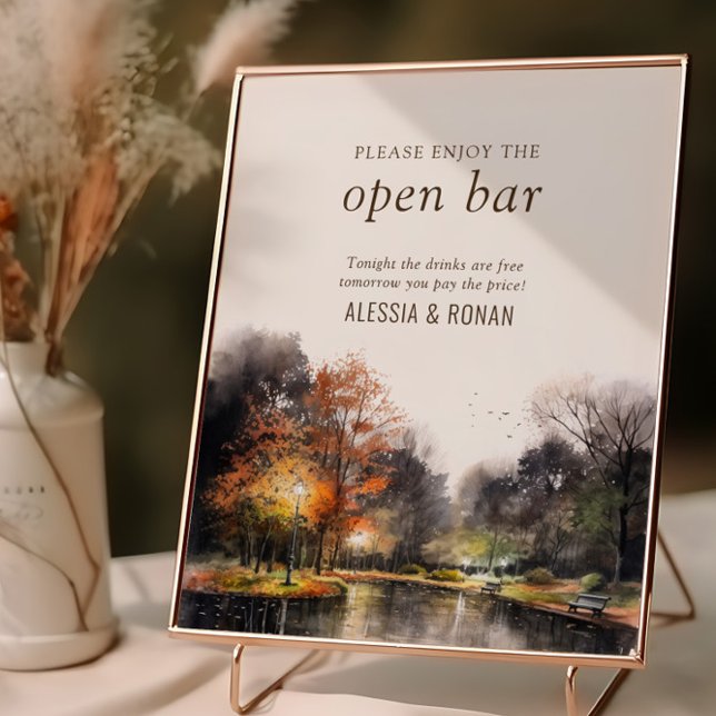 Panneau Mariage Open Bar Digital ou affiche imprim (Open Bar evening sign from the Fall Lake wedding collection by Darling & May)