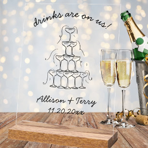 Panneau Mariage Open Bar Doodle Champagne tiré à l