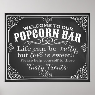 Panneau mariage Popcorn Bar élégant tableau noir