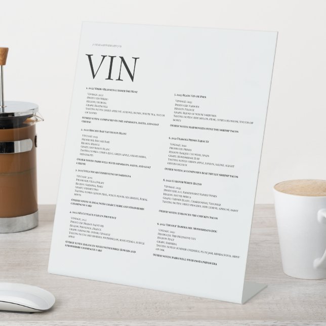 Panneau Menu Vin - Élégant affichage physique (In SItu)