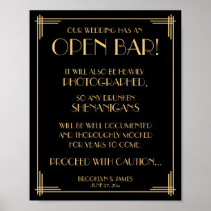 Panneau Open Bar Gatsby Art Déco Noir 8x10