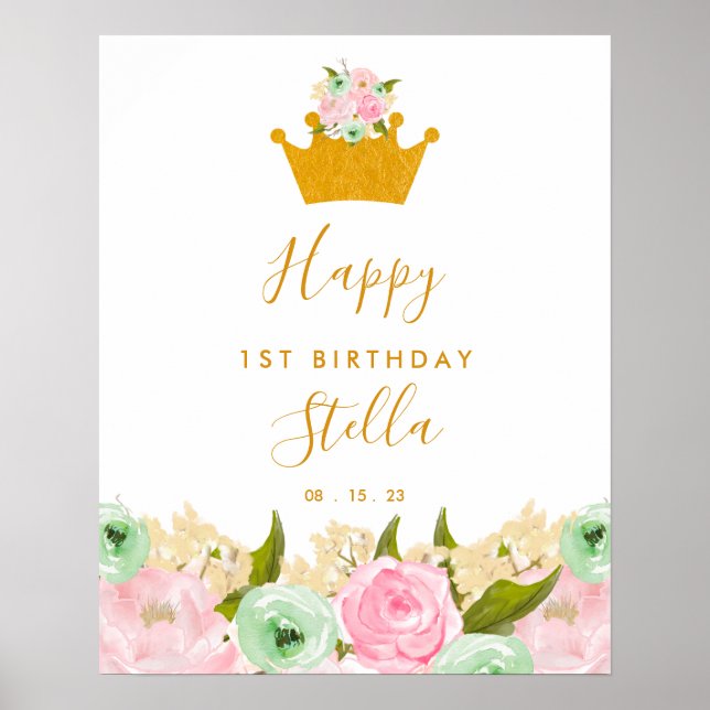 Panneau princesse d'anniversaire, Décorations d'an (Devant)